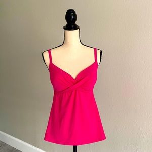 Bright fuchsia swim top with tummy coverage and push-up bra insert